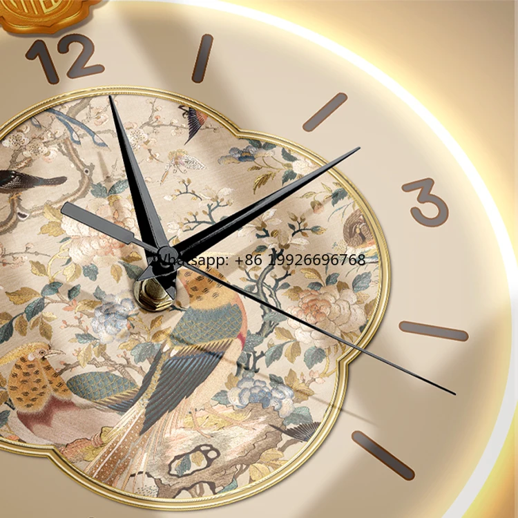 

Contemporary Chinese Wall Clock New Living Room Decoration Flower Bird Landscape Painting Display Wall Lamp Clock Mechan factor