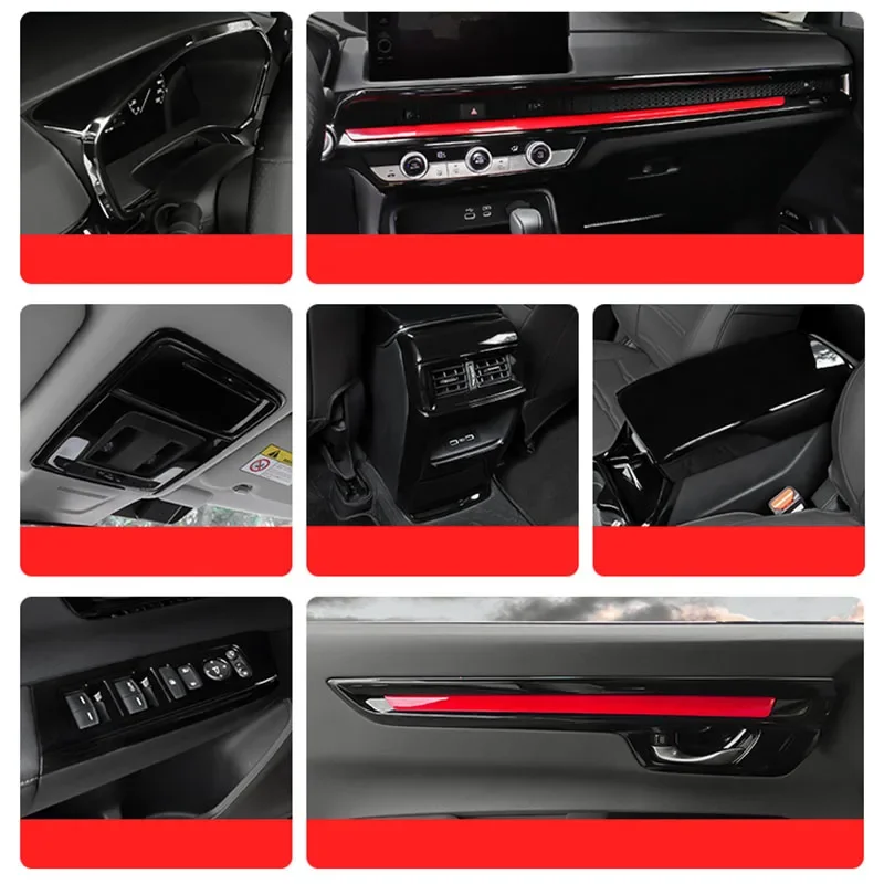 

For Honda LHD RHD CRV CR-V 6th 2023 2024 2025 Black ABS Overlays Interior Trim on Dash, Doors, Steering Wheel, Gearshift Panel