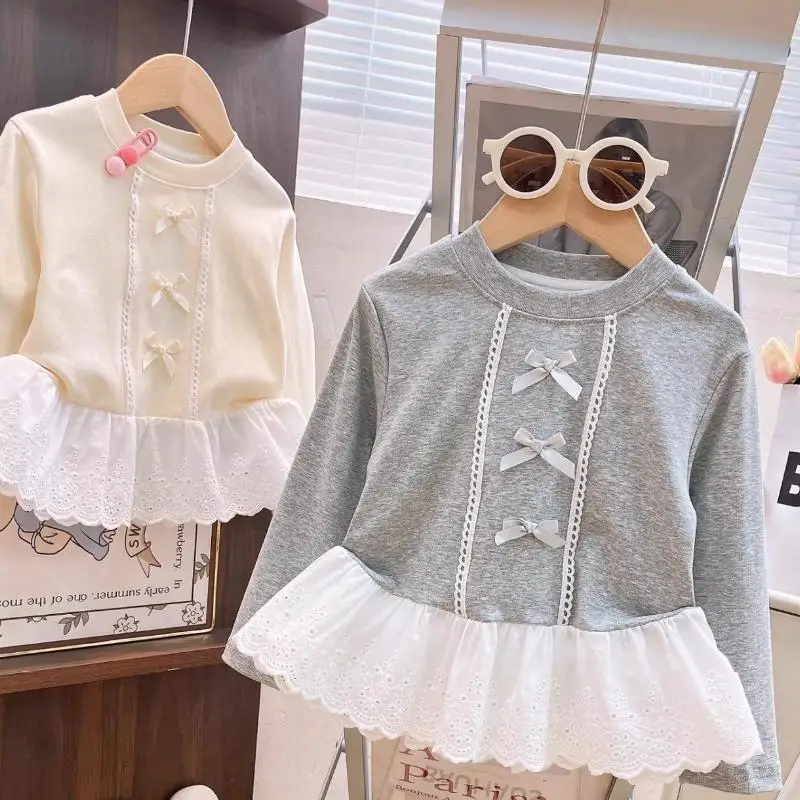 Child Cartoon Kawaii Long Sleeved Autumn New Princess Round Neck Tops Sweet Fashionable T-Shirt Sweat Wicking Moisture Absorbing