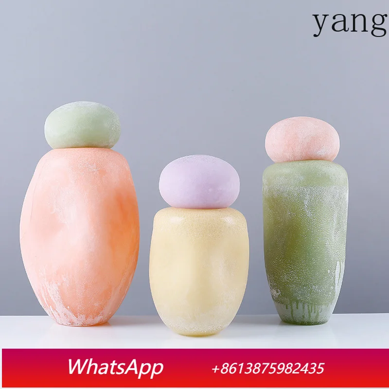 

Stained glass vase with lid desk decoration artificial flower colored vase