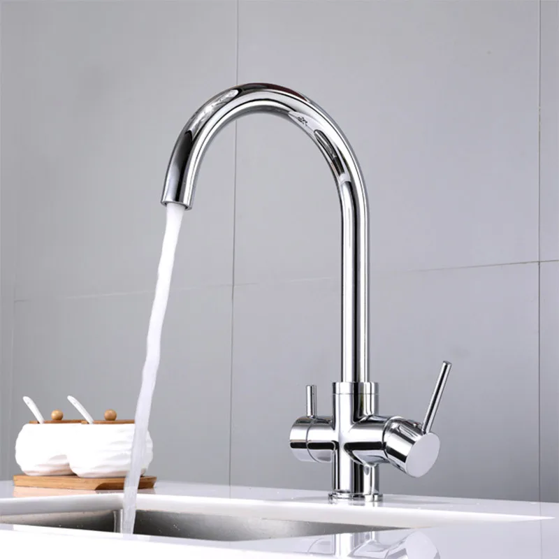 ULA  Drinking Water Kitchen Faucet 360 Rotate Black Kitchen Mixer Tap Filter Faucet Deck Mount Cold Hot Water Brass Sink Taps