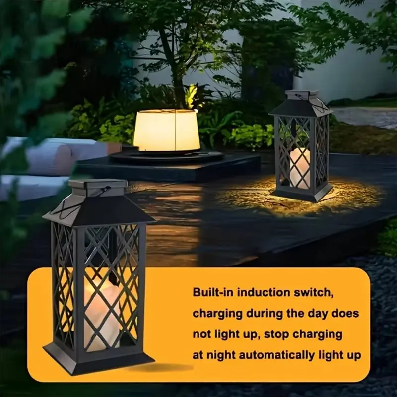 A76I-Garden Hanging Decorative Lamp LED Solar Lantern Light Flickering Flameless Candle For Outdoor For Courtyard Parties