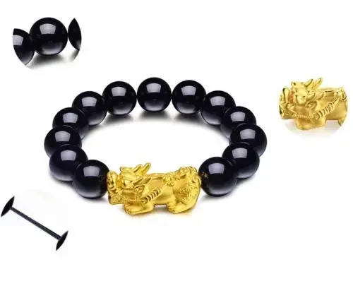 New pure 18K gold bracelet black agate beads bless the brave men and women jewelry