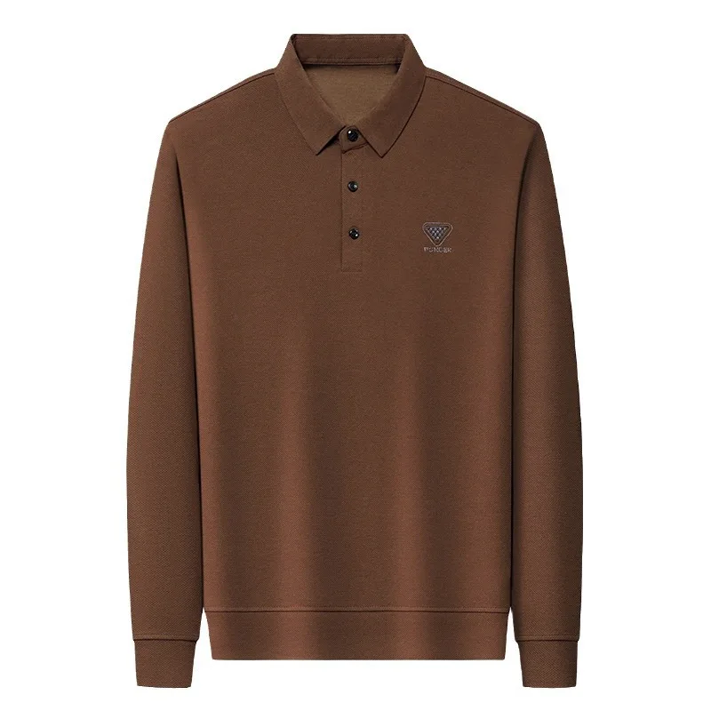 Men's Waffle Knit Casual Polo Shirts Spring Autumn Loose Long Sleeve Wrinkle Free Slim Fit Collared Middle Aged Dad Business Dai