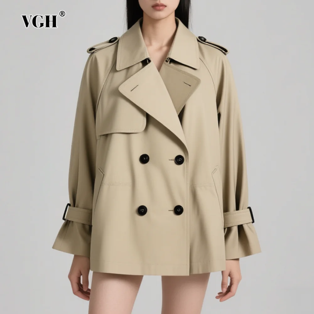 

VGH British Style Temperament Loose Short Jackets For Women Lapel Long Sleeve Spliced Button Designer Jacket Female Fashion New