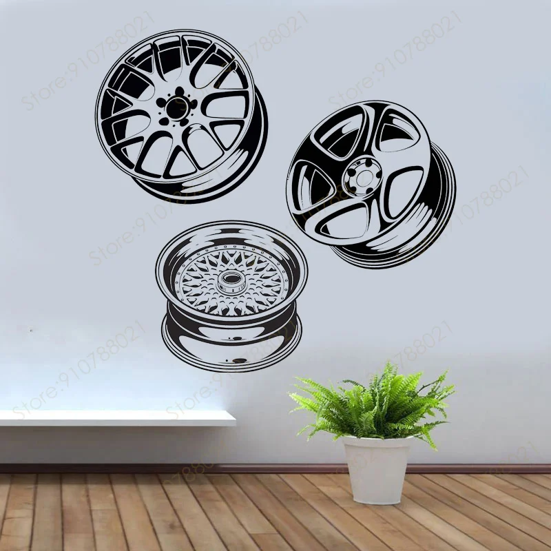 Car Rims Stickers Car Auto Service Garage Decoration Decals Rim Shop Wheels Tire Pattern Vinyl Removable Murals Wallpaper S575