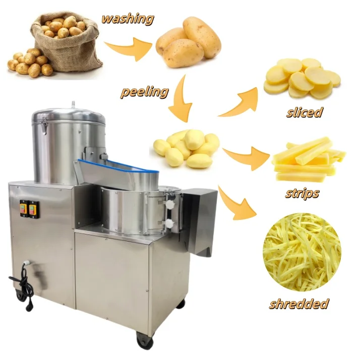 

Customizable Size Electric Vegetable Peeler Washer Cassava Potato Chips Sticks Cutting Machine Automatic Vegetable Slicer Cutter