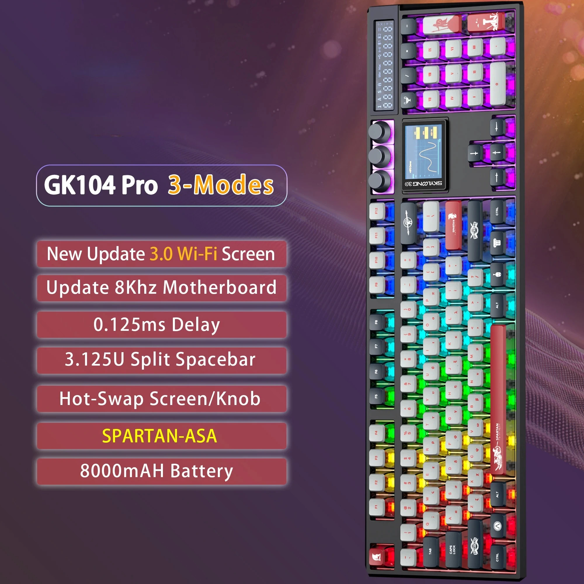 Custom SKYLOONG GK104 Pro Mechanical Gamer Keyboard Full Size Wireless RGB Backlit Hot Swappable Macro Knob Keyboard for PC Gift
