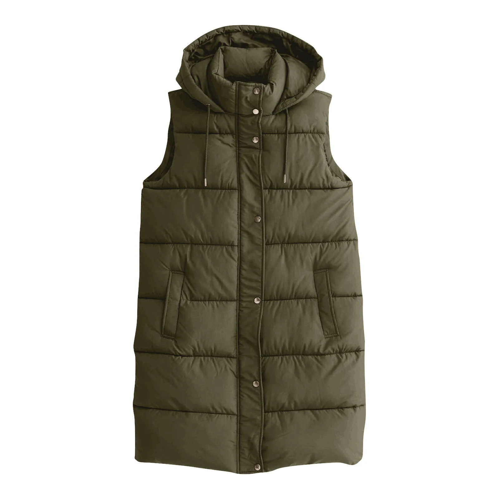 Womens Long Vest Winter Jacket Zip Up Stand Neck Sleeveless Padded Warm Tanks Outwears Ladies Solid Color Hooded Puffer Parkas