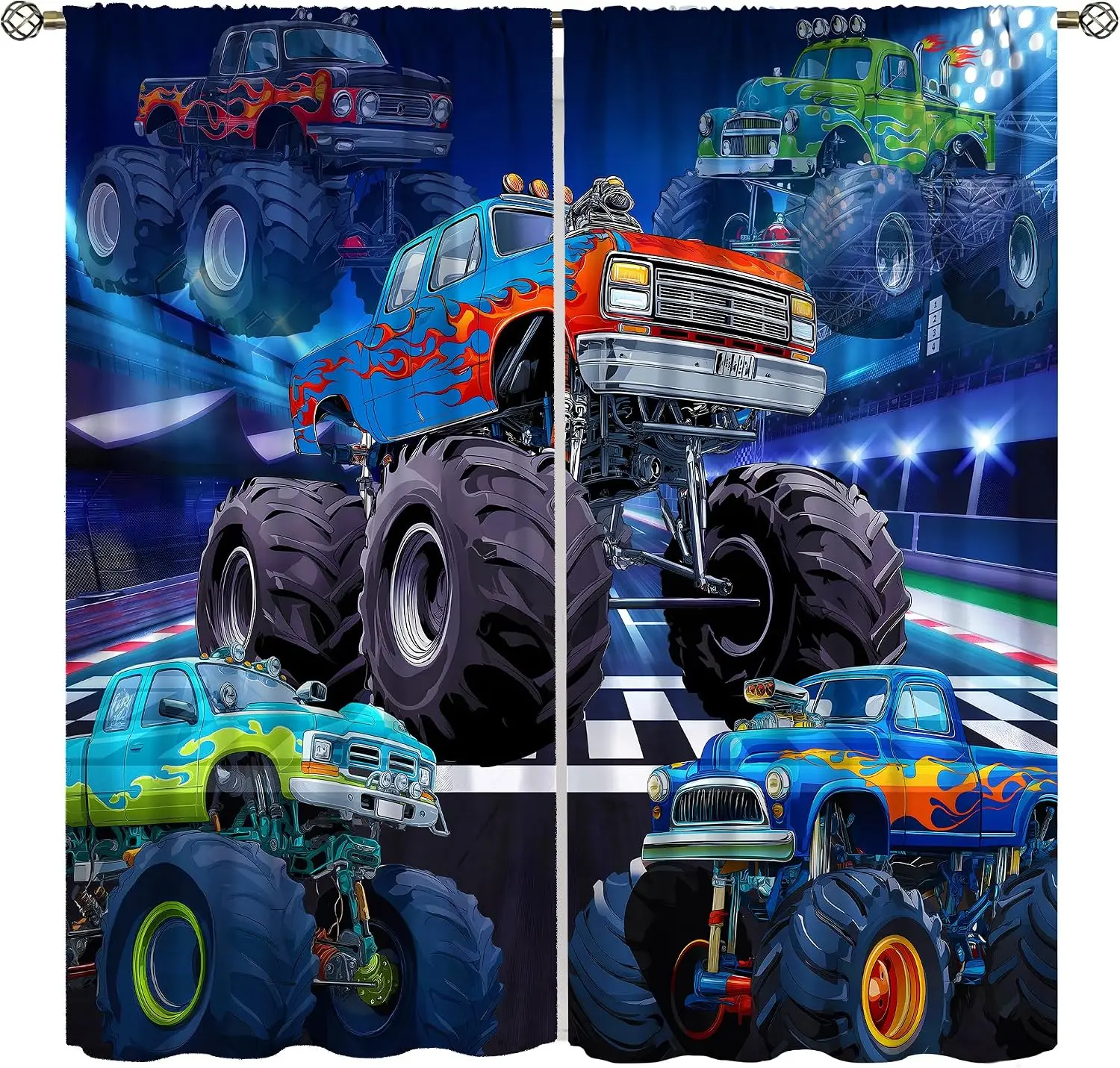 Vibrant Monster Truck Race Car Curtain Tapestry Polyester Wall Decor Hot Rod Muscle Car Garage Theme Art for Bedroom Living Room
