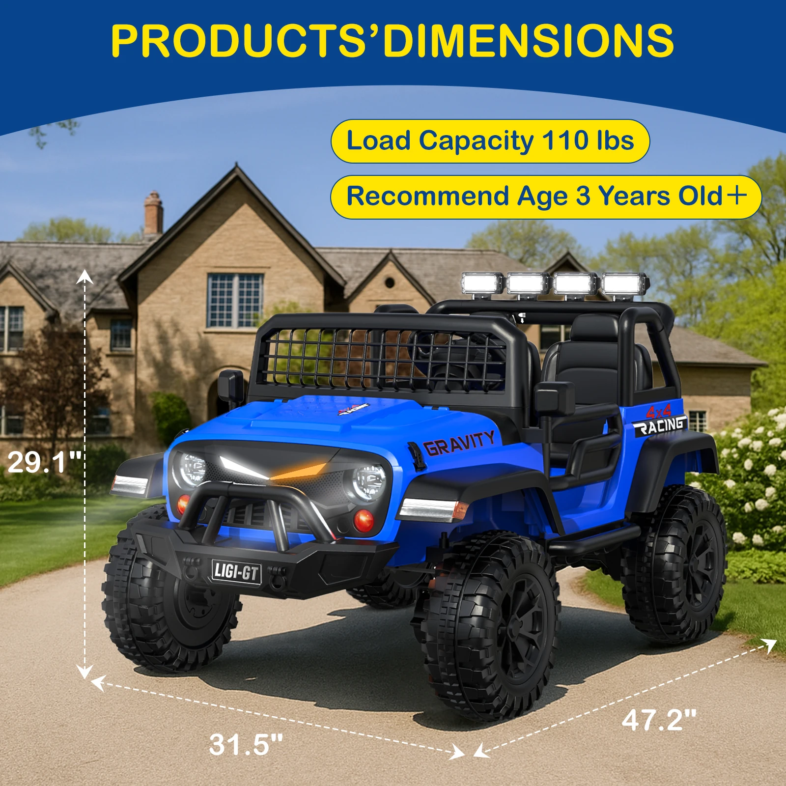 ركوب بمقعدين LIGIANT 24V 4WD، جهاز تحكم عن بعد، ممتص للصدمات، 3 سرعات، بداية ناعمة، LED، موسيقى وبلوتوث، هدية عيد الميلاد