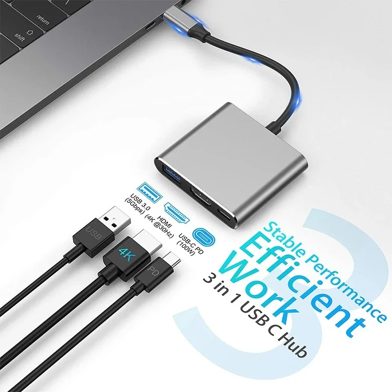 3 In 1 USB C Multi-function Hub Type C To HD Adapter With USB 3.0 Extension Cable For PC Laptop Macbook For Samsung OTG Adapter image 2