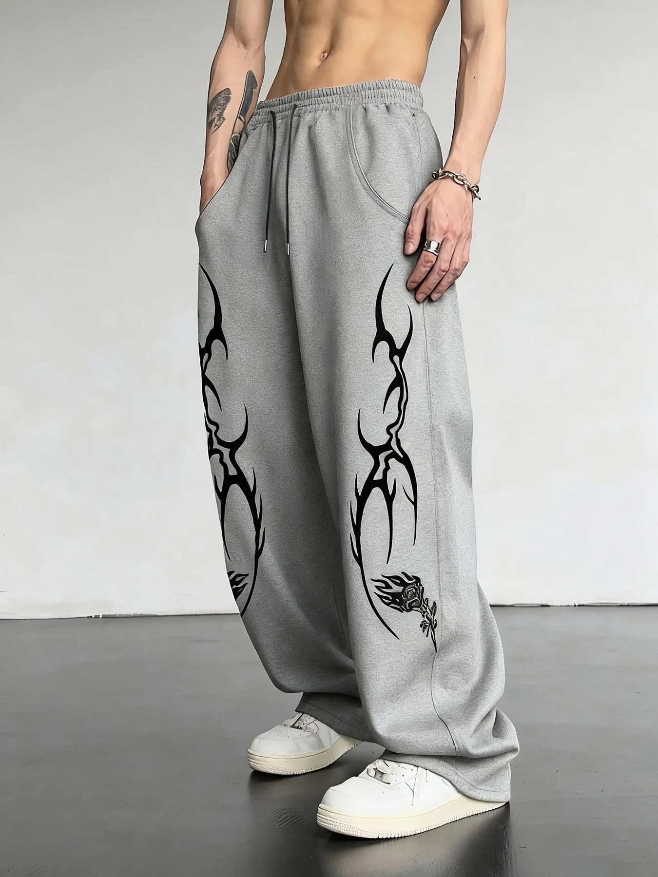 

Модные широкие брюки, осенние и зимние брюки, мужские повседневные длинные брюки для активного отдыха и дома, прямые модели с принтом