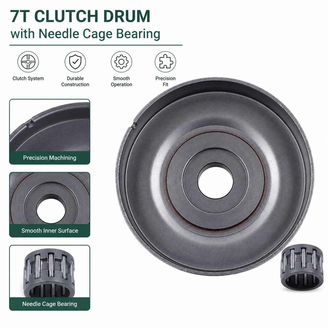 7T Clutch Drum with Needle Cage Bearing for STIHL MS170 MS180 MS250 MS251 MS210 MS230 017 018 021 023 025 Chainsaw Replacement