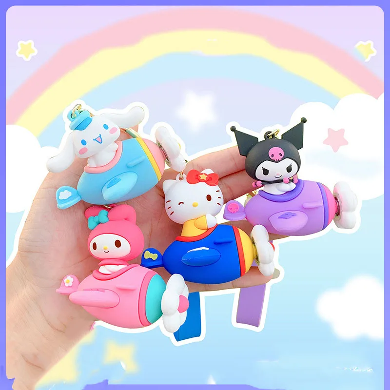 Miniso Sanrio llavero Kawaii Hello Kitty Melody Spinning avión bolsa colgante Ins dibujos animados coreanos Anime amigo regalo de cumpleaños