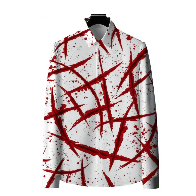 Scary Bloody Halloween 3D Pattern Print 2024 Autumn Men's Long Sleeve Shirt Party Street Lapel Street Casual Hawaiian Shirt Men