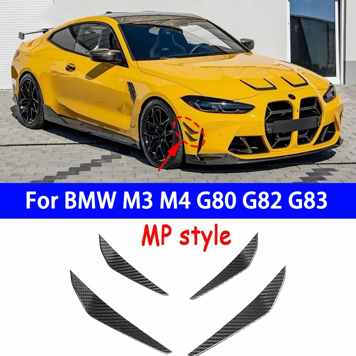 

For BMW M3 M4 G80 G82 G83 Carbon Fiber Car Front Bumper Wind Knife Splitter Spoiler Canard Air Knife Surround Trim MP Style