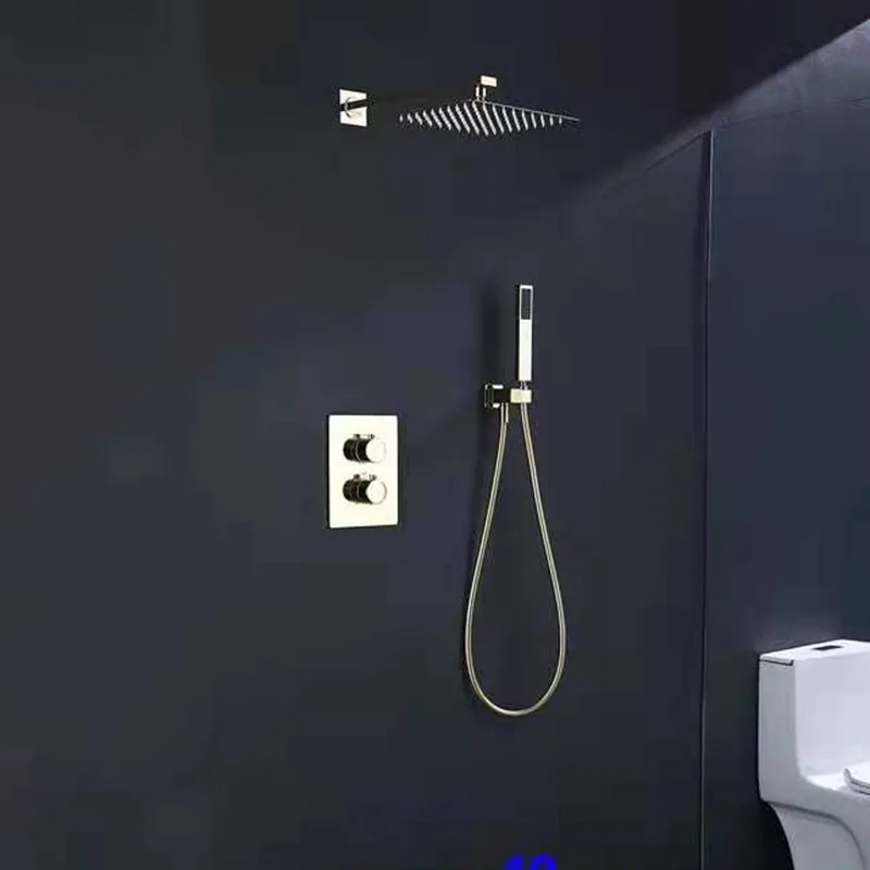 

Thermostatic Bathroom Shower Faucet In Wall Brushed Gold Bath and Shower Faucet Set Thermostatic Mixer Bath and Rainfall Shower