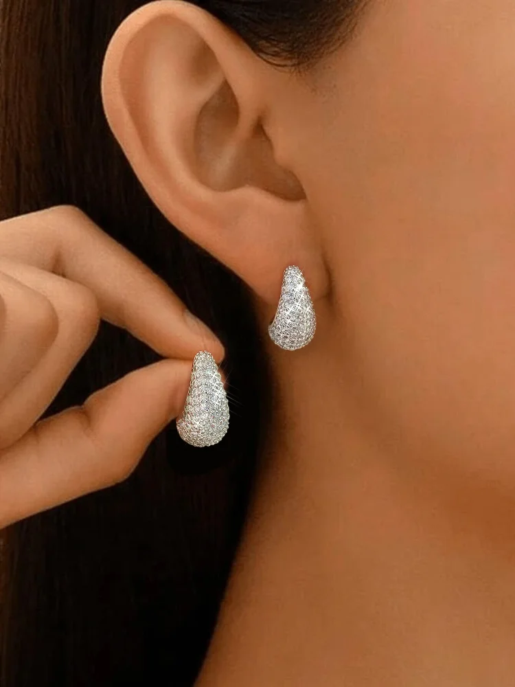 925 Sterling Silver Simplicity Classic Full Zircon Water Droplet Earrings For Women Anniversary Party High Quality Fine Jewelry
