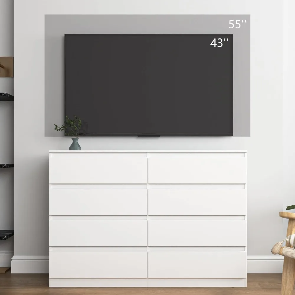 Contemporary Large 8-Drawer Bedroom Dresser with Ample Deep Storage for Wood Furniture
