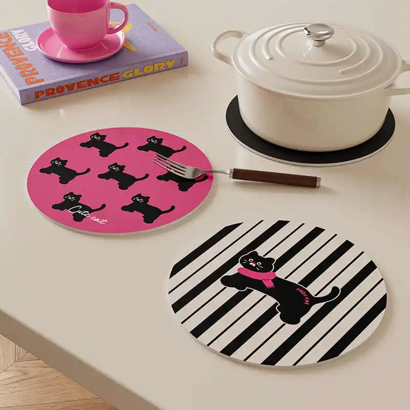 Cute Cat Coasters Dopamine Cartoon Water-absorbing Mats Heat Insulation Anti-scald Placemats Creative Household Non-slip Pads