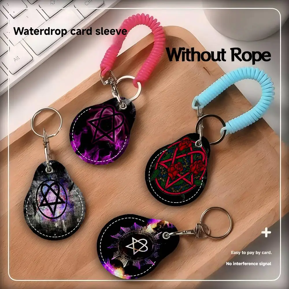Rock Band H-Him PU Access Case Anti-lost Anti-fall Card Holder Keychain Accessories Fingerprint-proof Key Tag Ring