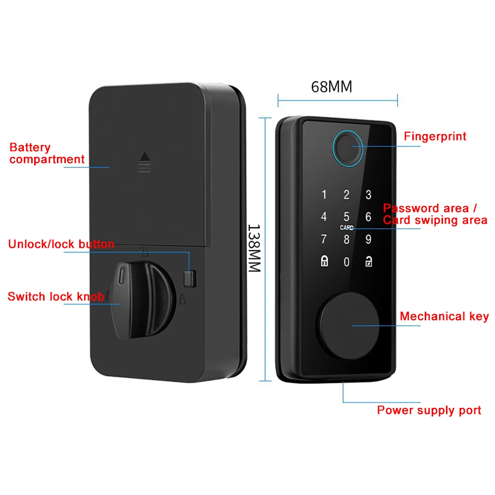 Smart  Door Lock, Optionally Equipped with Tuya or Ttlock Remote Management Password Lock, Card/keys/password for Unlocking
