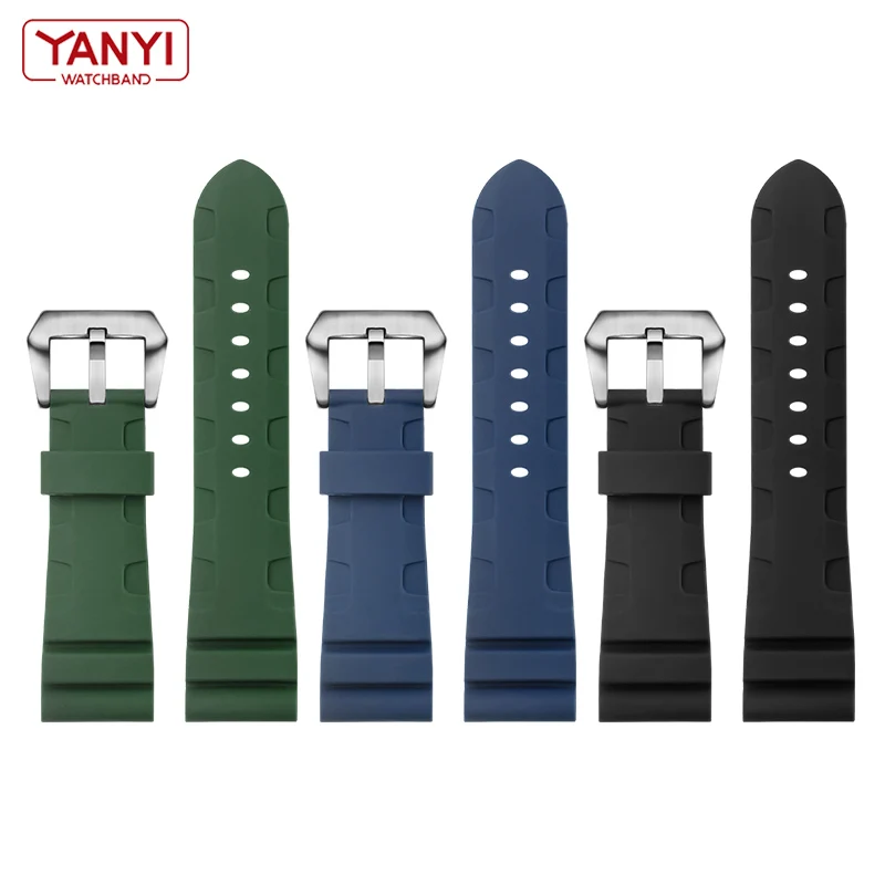 24mm Silicone Strap Waterproof Sport Wristband for Panerai Submersible PAM441/351/111 Rubber Soft Bracelet