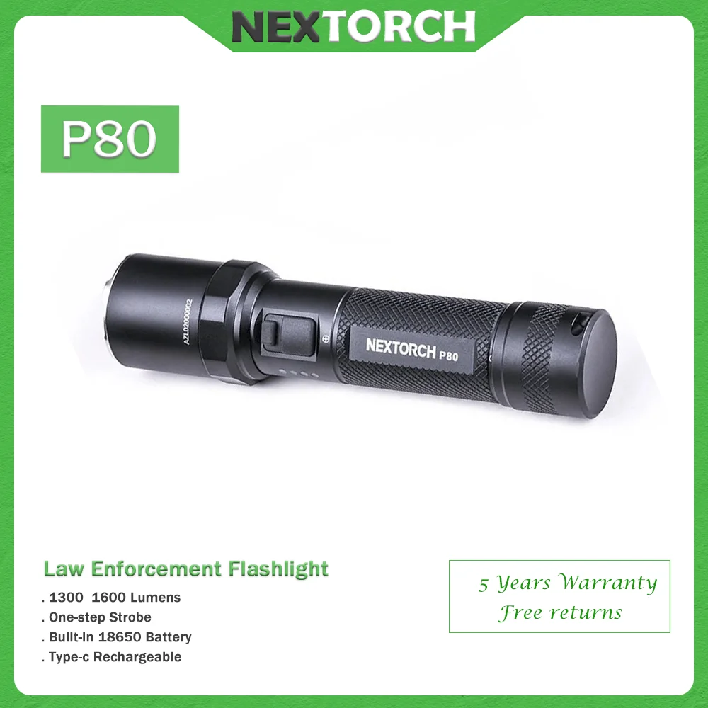 

Nextorch P80 1600 lumensRechargeable high brightnes Tactical Flashlight , LED Law Enforcement Outdoor Sports Fishing Camping