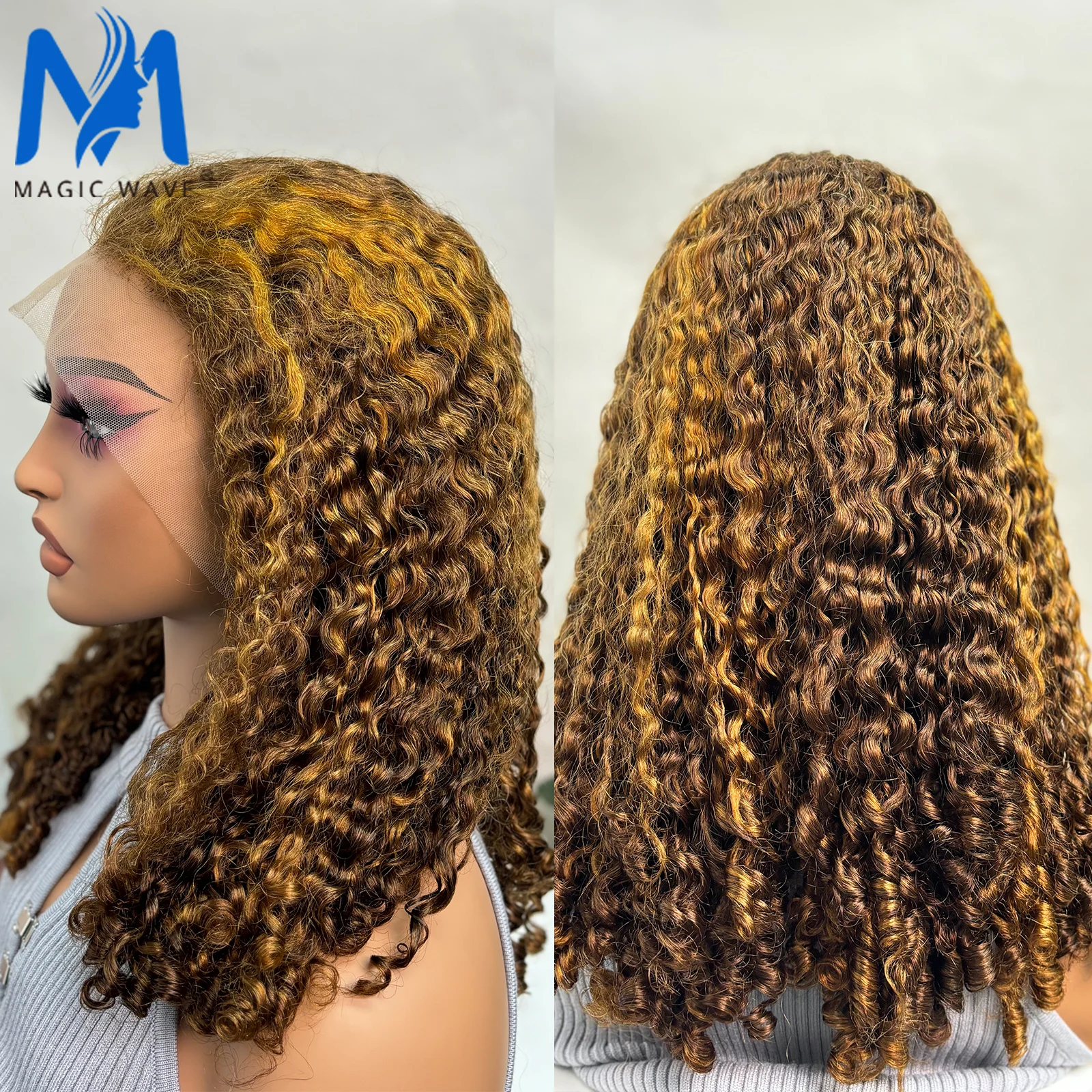 

4/30 Highlight Ombre Curly 13x4 Lace Frontal Wig Burmese Curly Human Hair Wigs for Black Women 250% Density Brazilian Remy Hair