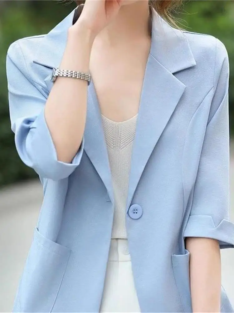 

Ele Тонкий костюм женский ort Sve Seven Point Casual Summer Jaet Корейская Sle Cleanfit Спецодежда Fem Верхняя одежда