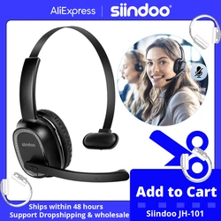 Siindoo JH-101 draadloze callcenter-headset met microfoon Ruisonderdrukkende hoofdtelefoon met 50 uur gesprekstijd voor kantoorwerk, video