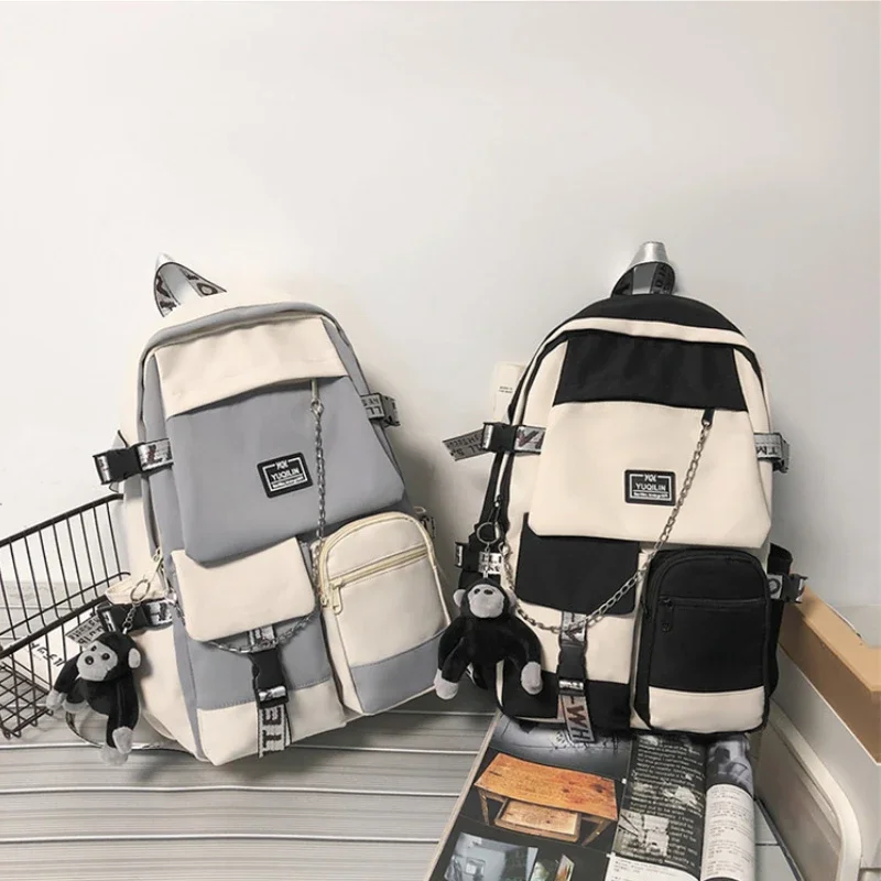 Fashion Boys Large-capacity School Bag New Korean Nylon Backpack Girls Computer Travel Leisure Street University Book Backpack