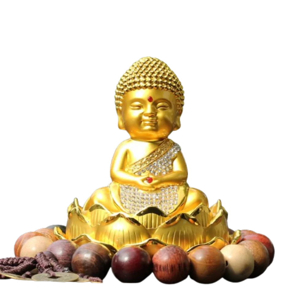 

Little Sami Buddha The Little Monk Car Decoration Seat Set with Rhinestone Lotus Buddha Car Aromatherapy Lucky