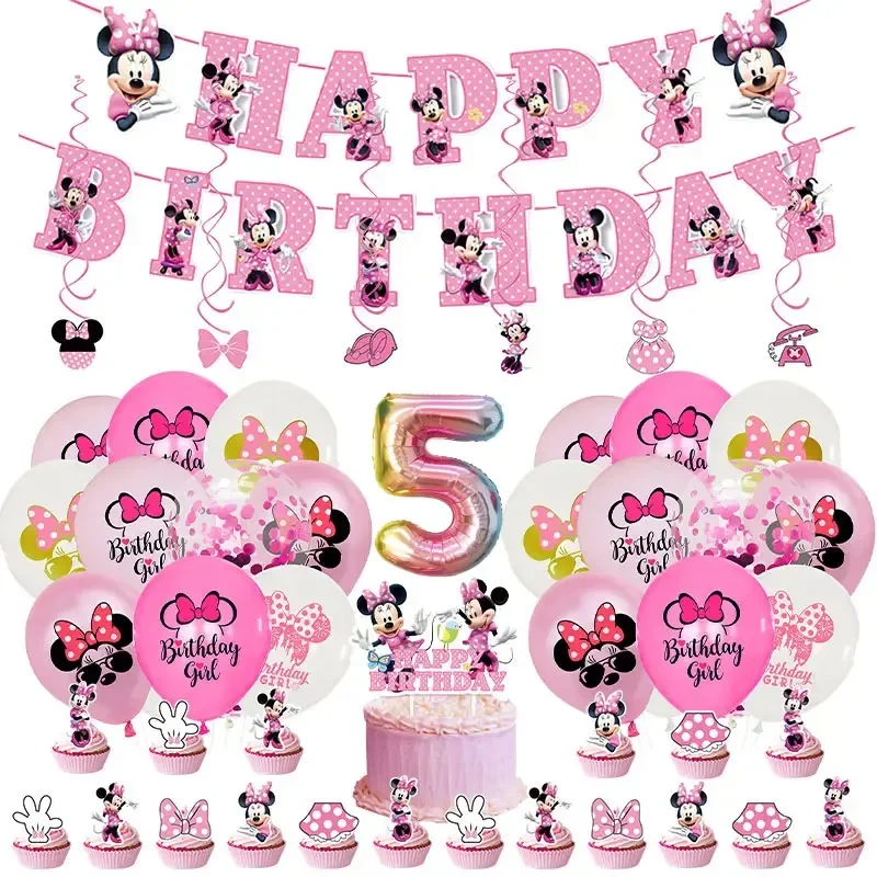 Minnie Mouse Birthday Decoration Tableware Tablecloth Backdrop Happy Birthday Minnie Balloons Party Favors Party Favors Kids