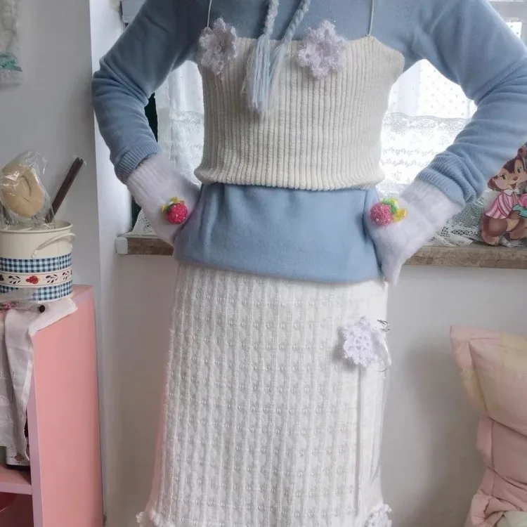 فساتين بروتيل بيضاء من الدانتيل الحلو مناسبة للربيع والصيف فستان ندفة الثلج الجديد للنساء Y2k فساتين فضفاضة متوسطة الطول #3