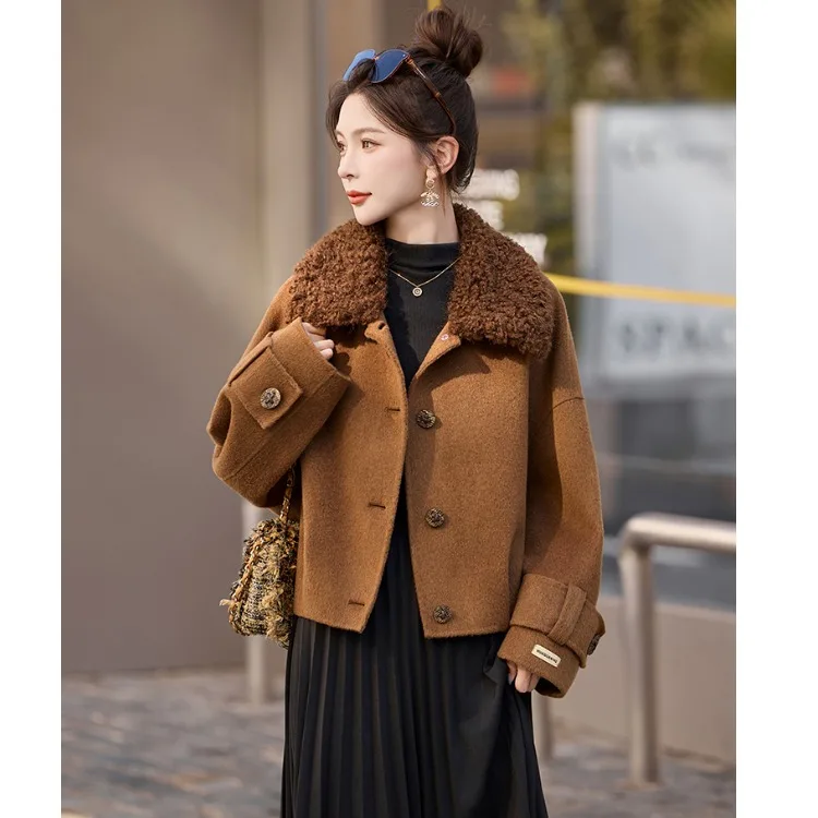 

Retro Lapel Woolen Coat Women's Faionable Thiened Long Sve Regular Fit Single Button Closure Pure Color Autumn Winter ...