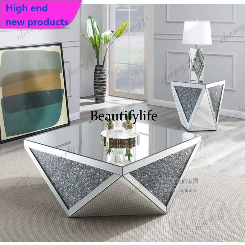 A77 mirror coffee table small apartment household modern living room sofa corner few simple photography propsA68
