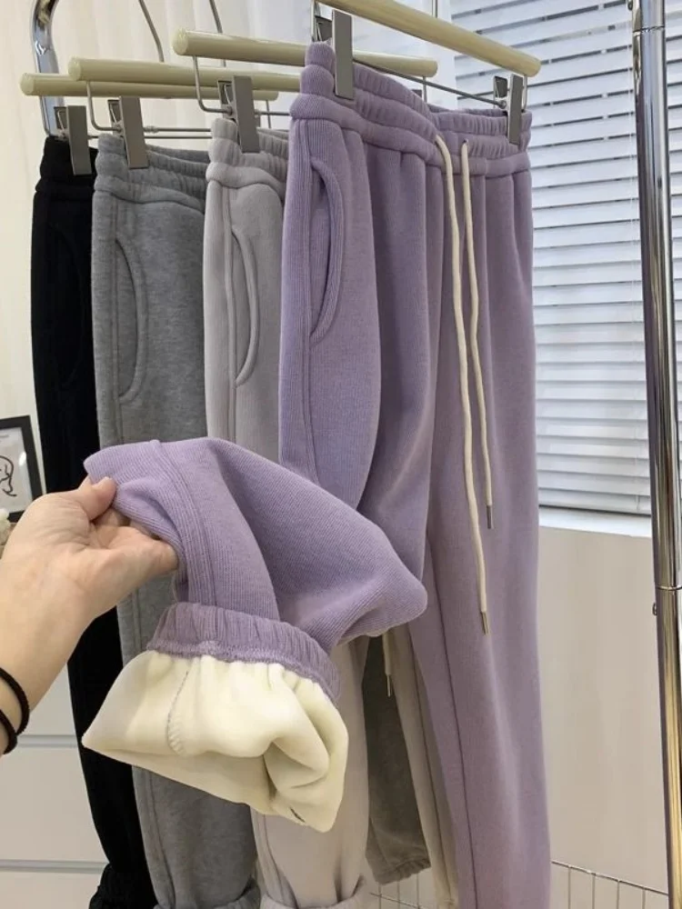 

plus Size Elastic Waist Fleece Lined Cuffed Sweatpants Women's Winter Thick Warm Loose Casual Pants High Waist Comfortable Fit