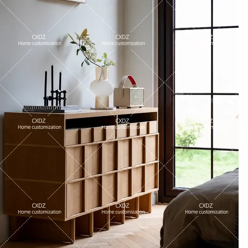 Nordic Solid Wood Black Walnut Side Cabinet Modern Simple Bedroom Storage Locker Living Room Drawer Unit Home Furniture