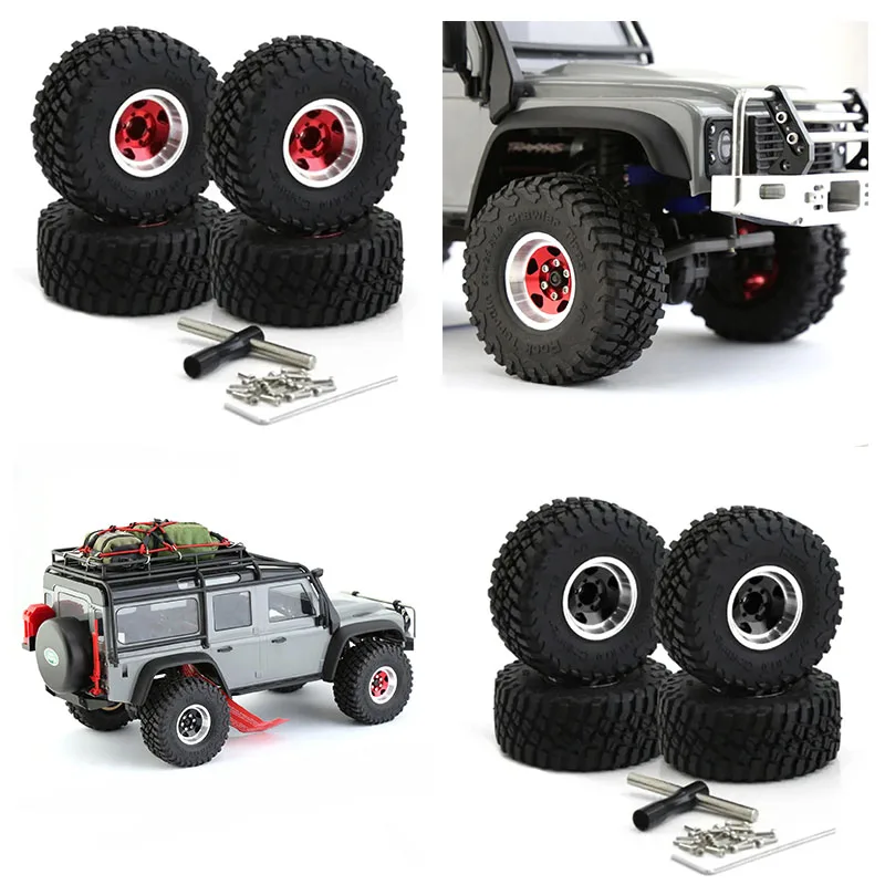 RC4pcs Metal 1.0 Beadlock Wheel Rim Rubber Tire Set for 1/18 1/24 RC Crawler Axial SCX24 AX24 TRX4M FCX24 Upgrade Parts