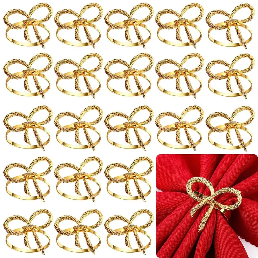 

50 Pcs Gold Napkin Rings Metal Napkin Holders Rings Bulk for Dining Anniversary Wedding Dinner Birthday Holiday Party Banquet Ta