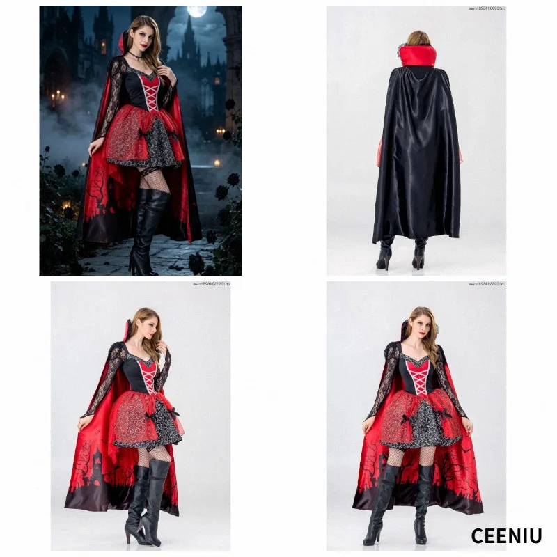 

Demon Women Witch Cosplay Costume Dark Gothic Medieval Vintage Outfit Halloween Party Stage Performance Vampire Queen Set