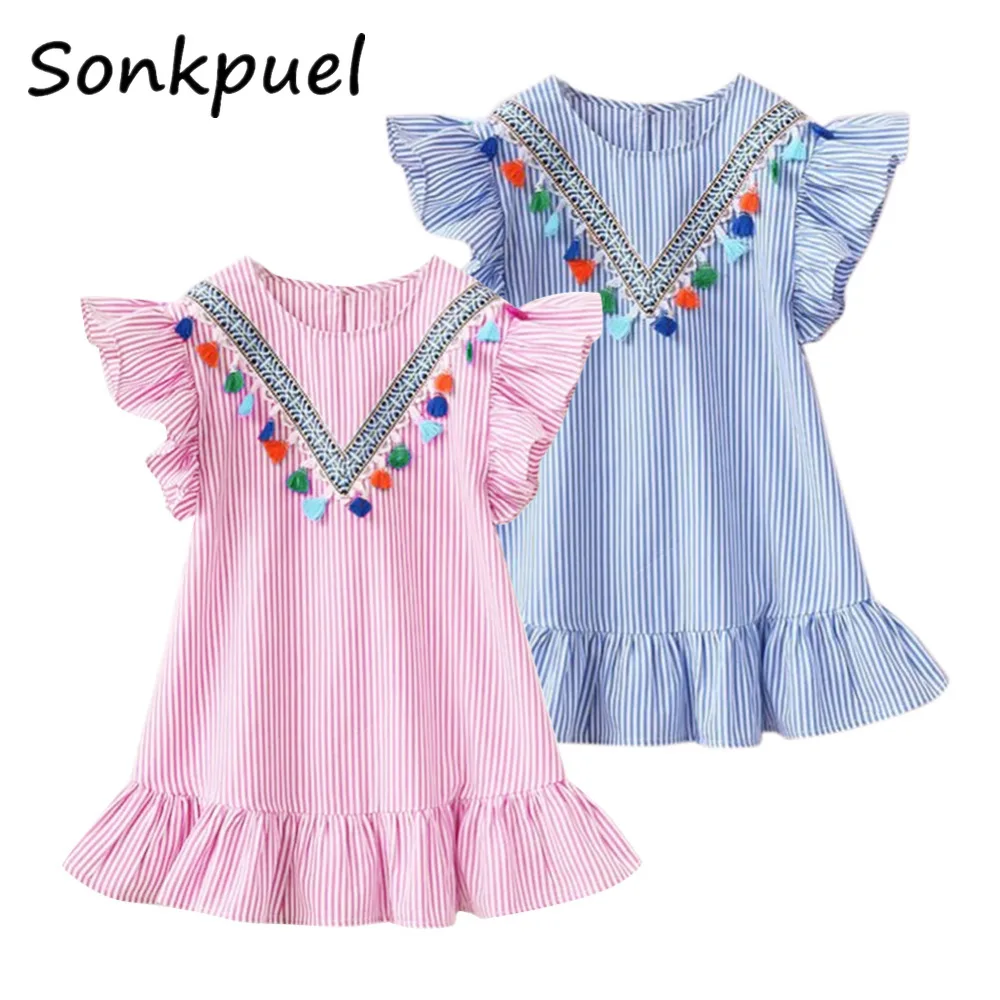 New Kids Dresses for Girls Clothes Summer Girl Stripe Princess Dress Toddler Baby Dress 1 2 3 4 5 6 7 Years Children\'s Clothing