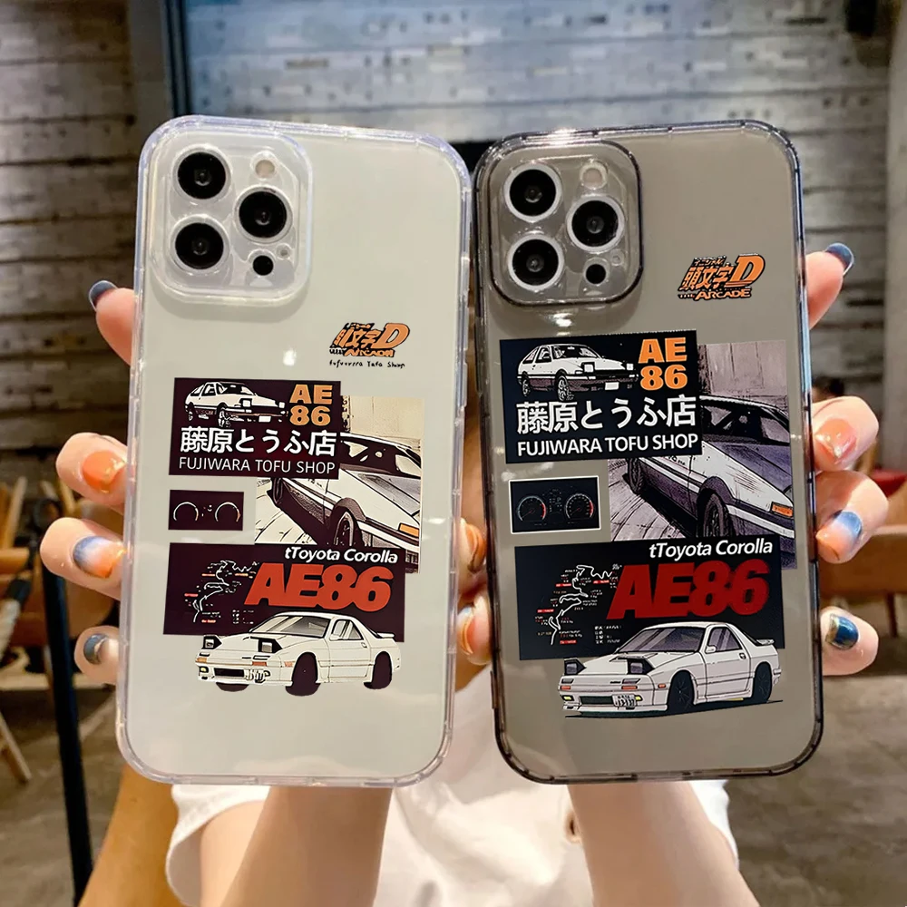L-Initial D Racing Car Comics Handyhülle für iPhone 16 13 11 12 14 15 Pro Max Plus, stoßfeste, weiche, klare Rückseite