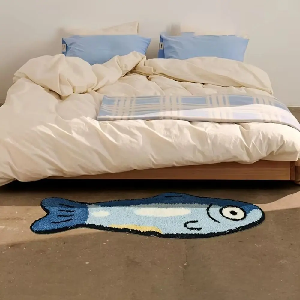 New Non-Slip Home Decor Rugs Fish Shape Creative Design Soft Carpet Cute Material Cartoon Salmon Rug Bedroom