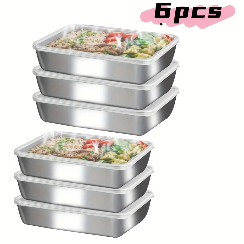 

6pcs Large Stainless Steel Square Food Containers with Clear Lids, Leak-Proof&Stackable for BBQ , Meal Prep,Refrigerator Storage