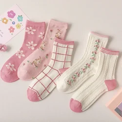 2025 spring and summer new socks female pink twisted tube socks sweet and small floral cute student socks kawaii socks