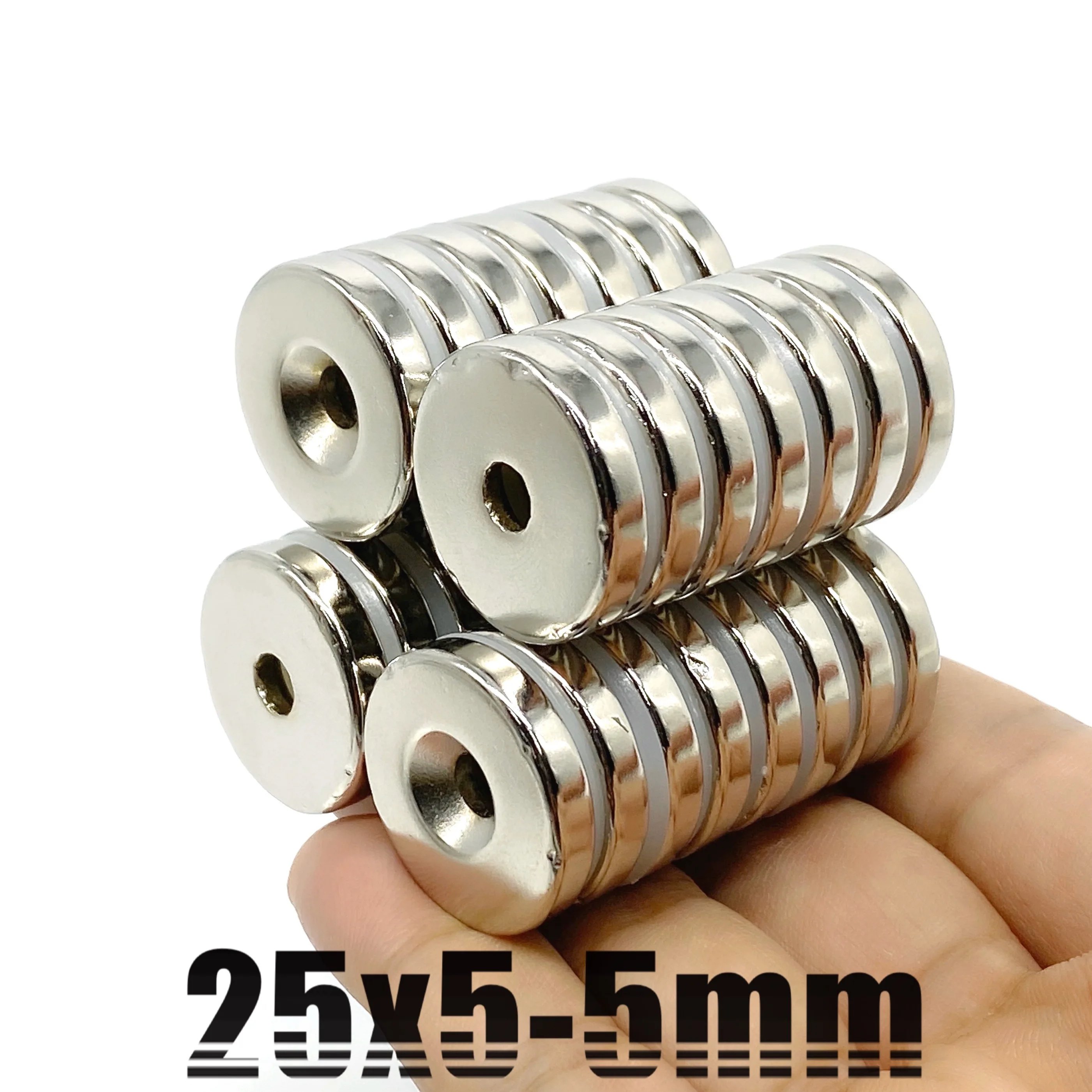 2-100Pcs 25x5-5 mm Permanent NdFeB Strong Magnets 25*5 mm Hole 5mm Round Countersunk Neodymium Magnetic Magnet 25X5-5mm 25*5-5mm