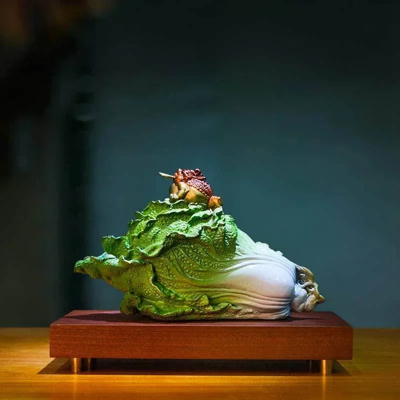 Pure Copper Gold Toad Enrichment Ruyi Chinese Cabbage Lucky Decoration Living Room TV Cabinet Home Ornament Coppe